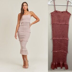 Mable Daphne Smocking Detailed Long Dress in Rosey Pink Size Medium